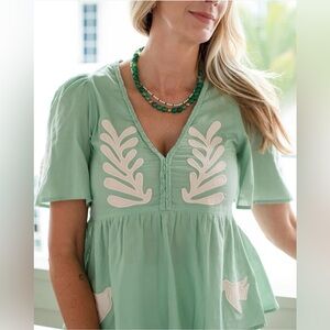 Ex Voto Chloe Blouse with Bird Appliqué